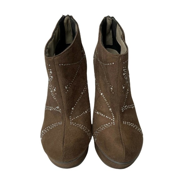 Womens MICHAEL ANTONIO Brown Rhinestone Studded Platform Ankle Booties Heels 7 - Picture 8 of 11